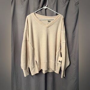 SO Women’s Oatmeal,  Oversized Waffle V-neck